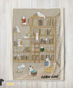 Original Cute Vintage Minimalist Cat Book Reading Blanket Fleece Customized Blanket