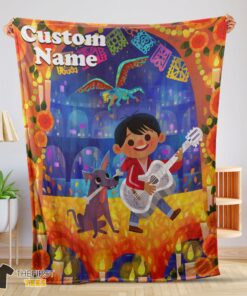 Original Disney Cartoon COCO Boy With Guitar Cute Blanket Fleece Customized Blanket