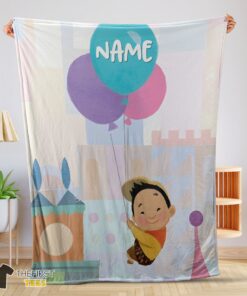 Original Disney Cartoon Up Boy With Balloon Blanket Fleece Customized Blanket