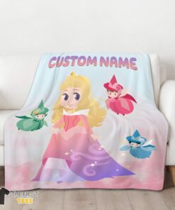 Original Disney Chibi Aurora Sleeping Beauty Pastel-Colored Blanket Fleece Customized Blanket - Image 3