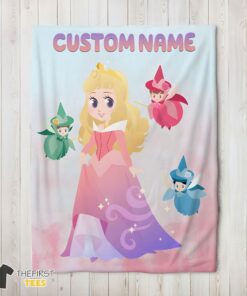 Original Disney Chibi Aurora Sleeping Beauty Pastel-Colored Blanket Fleece Customized Blanket