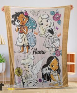 Original Disney Chibi Moana Alice Tinker Bell Pocahontas  Blanket Fleece Customized Blanket