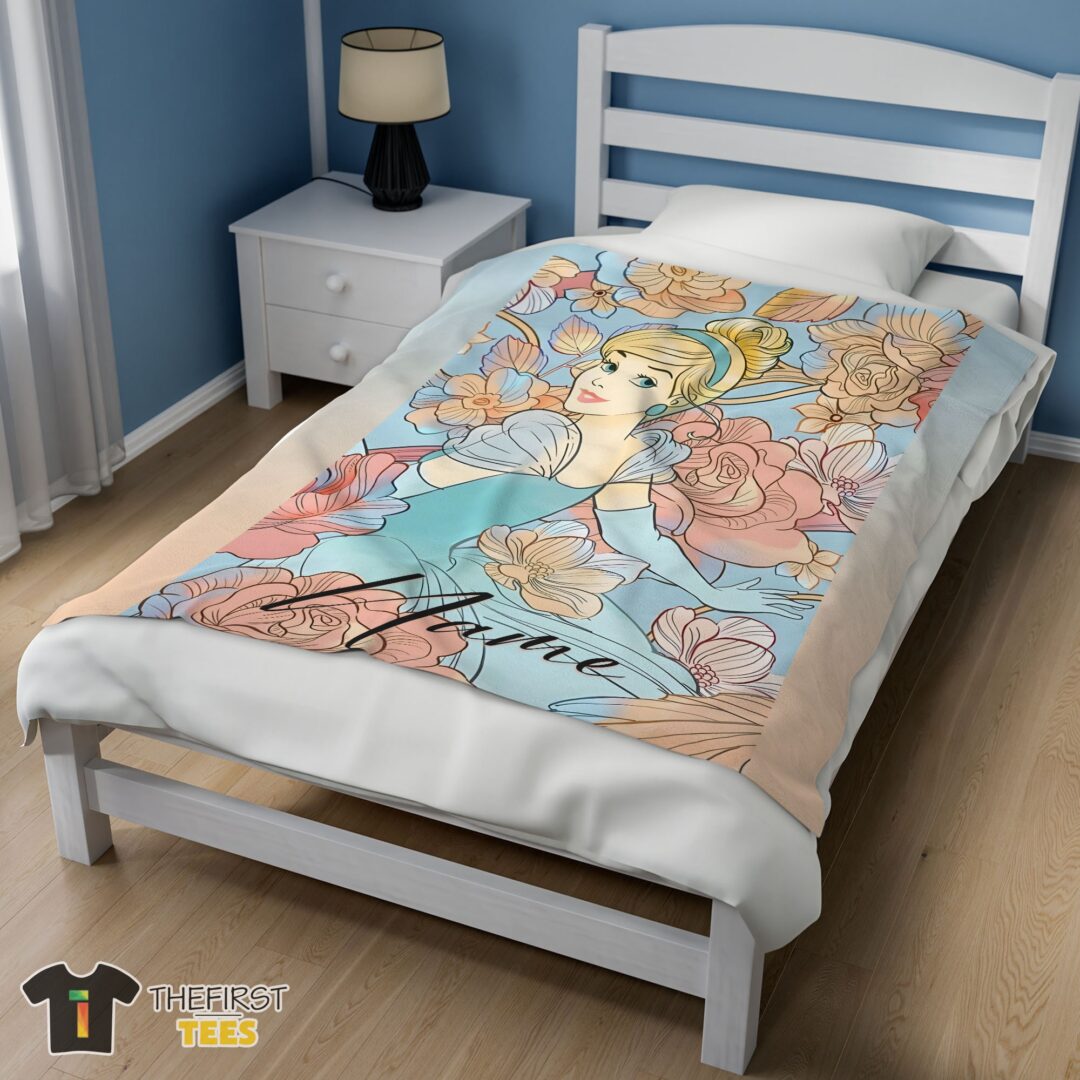 original-disney-cinderella-elegant-princess-bloom-blanket-fleece-customized-blanket-mk-02 Original Disney Cinderella Elegant Princess Bloom Blanket Fleece Customized Blanket - Image 3