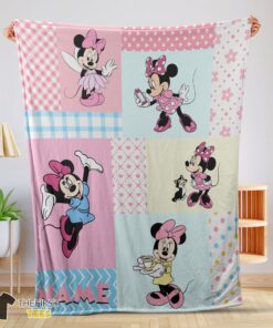 Original Disney Minnie Mouse Patchwork Pattern Blanket Fleece Customized Blanket