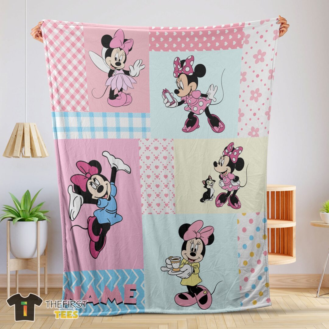 original-disney-minnie-mouse-patchwork-pattern-blanket-fleece-customized-blanket-mk-01 Original Disney Minnie Mouse Patchwork Pattern Blanket Fleece Customized Blanket