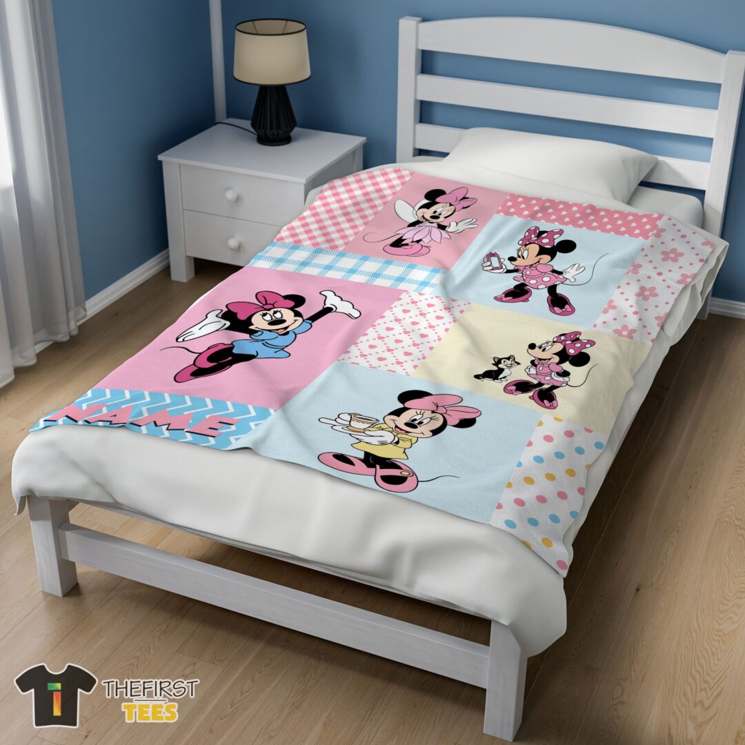 original-disney-minnie-mouse-patchwork-pattern-blanket-fleece-customized-blanket-mk-02 Original Disney Minnie Mouse Patchwork Pattern Blanket Fleece Customized Blanket - Image 3