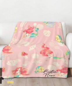 Original Disney The Little Mermaid & Flounder Delicate Watercolor Blanket Fleece Customized Blanket - Image 3