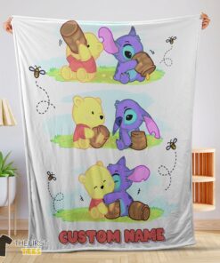 Original Disney Winnie The Pooh And Stitch Fleece Blanket Customize Blanket