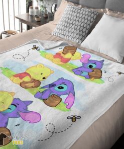 Original Disney Winnie The Pooh And Stitch Fleece Blanket Customize Blanket - Image 4