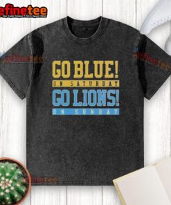 Original Go Blue on Saturday, Go Detroit Lions on Sunday washed t-shirt, perfect for sports fans and game day outfits.
