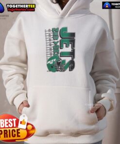Alt Text: Vintage Original New York Jets NFL 2025 Yardage Helmet Hoodie showcasing classic team colors and logo design.