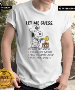 Alt Text: Original Snoopy X Woodstock Nurse Let Me Guess T-Shirt featuring iconic characters in playful nurse attire.
