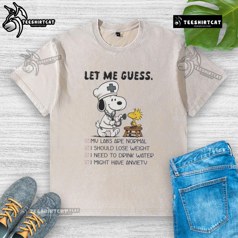 original-snoopy-x-woodstock-nurse-let-me-guess-washed-t-shirt Original Snoopy X Woodstock Nurse Let Me Guess Washed T-Shirt featuring iconic characters in a playful design.