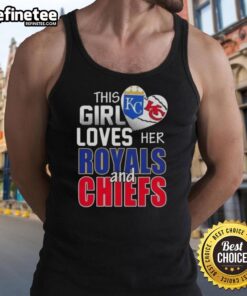 Girl wearing 'This Girl Loves Her Missouri Sports' tank top, supporting Royals and Chiefs with a smile.