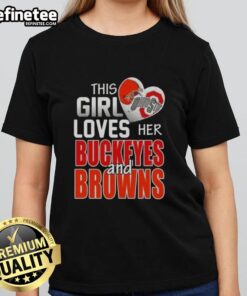 This girl loves her Ohio sports with a Buckeyes and Browns ladies tee, showcasing team spirit and style.