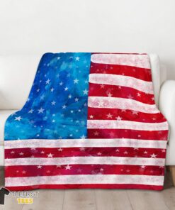 Original Watercolor American Flag Distressed USA Patriotic Blanket Fleece Blanket - Image 3