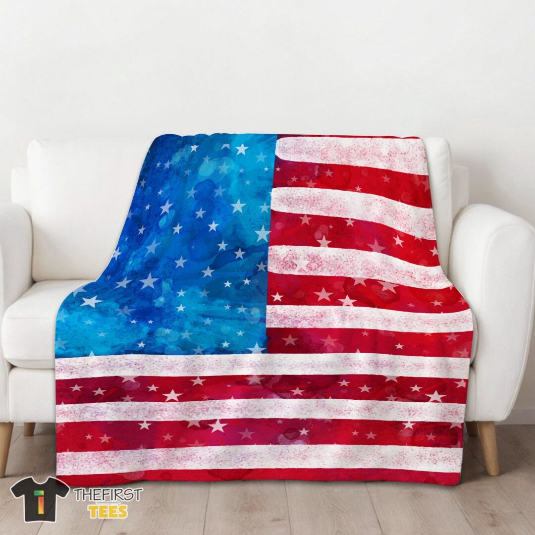 original-watercolor-american-flag-distressed-usa-patriotic-blanket-fleece-blanket-mk-01 Original Watercolor American Flag Distressed USA Patriotic Blanket Fleece Blanket - Image 3