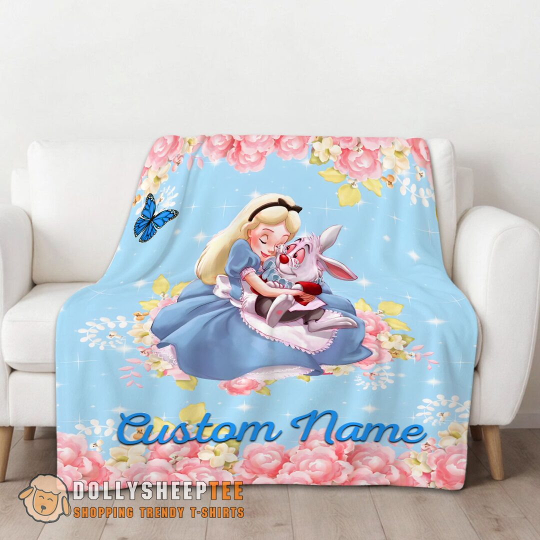 Perfect Cute Disney Alice & The White Rabbit Alice In Wonderland Blanket Fleece Customized Blanket-mk-01 (1)