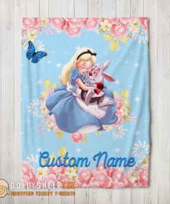 Perfect Cute Disney Alice & The White Rabbit Alice In Wonderland Blanket Fleece Customized Blanket