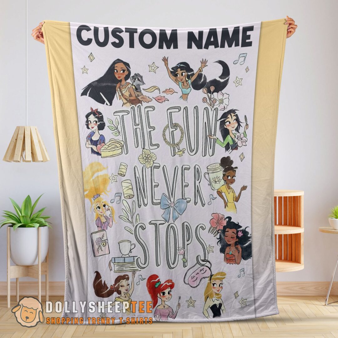 Perfect Cute Disney Princess The Fun Never Stops Blanket Fleece Customized Blanket-mk-01 (1)