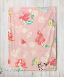 Perfect Cute Disney The Little Mermaid & Flounder Delicate Watercolor Blanket Fleece Customized Blanket