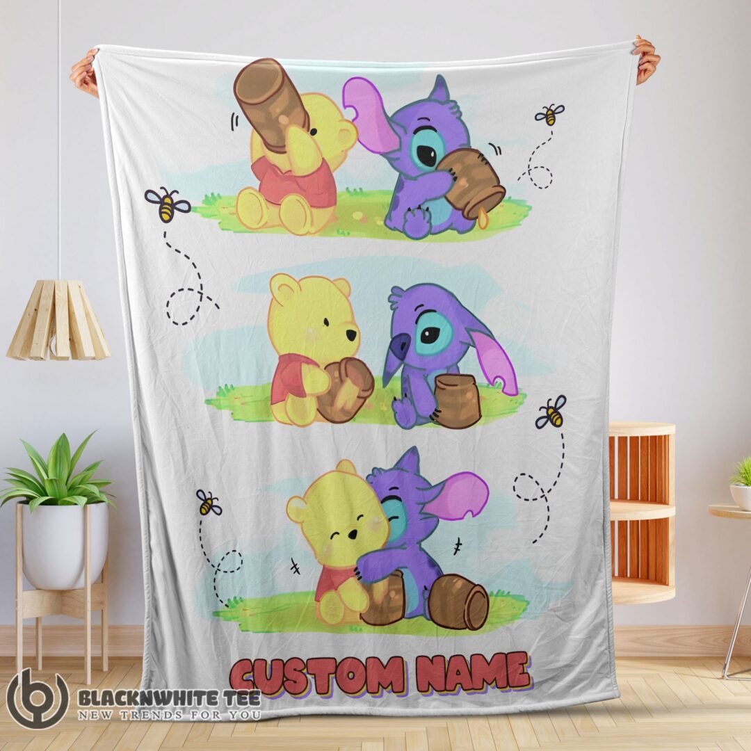 Perfect Cute Disney Winnie The Pooh And Stitch Fleece Blanket Customize Blanket-mk-01 (1)