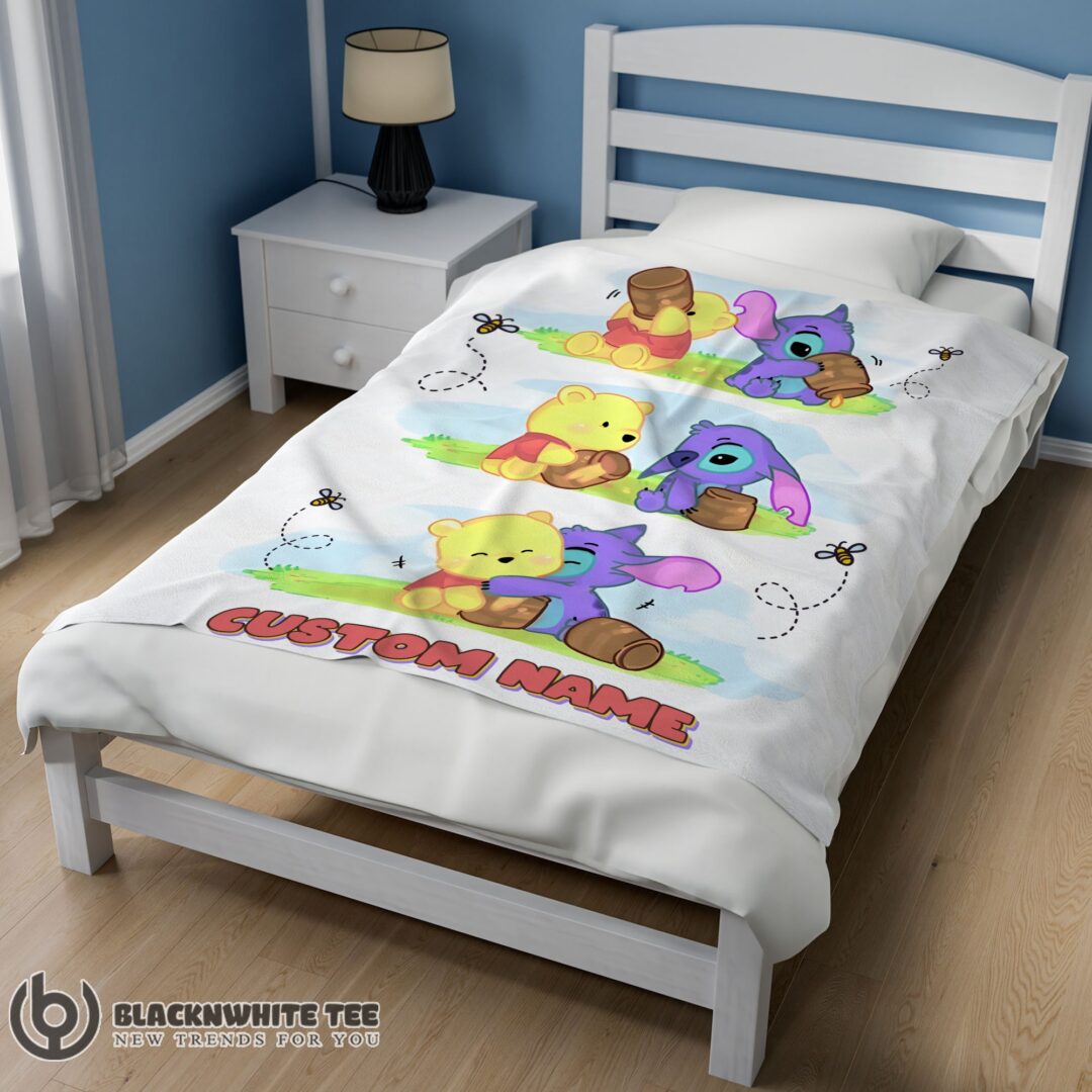 Perfect Cute Disney Winnie The Pooh And Stitch Fleece Blanket Customize Blanket-mk-01 (2)