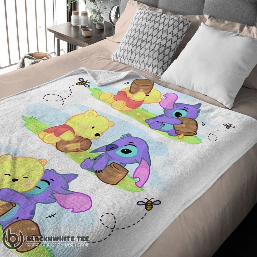 Perfect Cute Disney Winnie The Pooh And Stitch Fleece Blanket Customize Blanket-mk-01 (3)