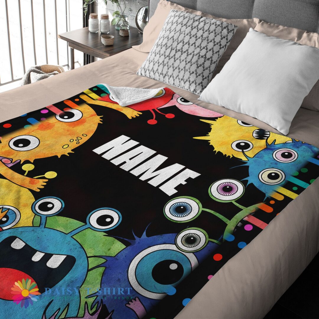 Perfect Cute Happy Monster Coloring Blanket Fleece Customized Blanket