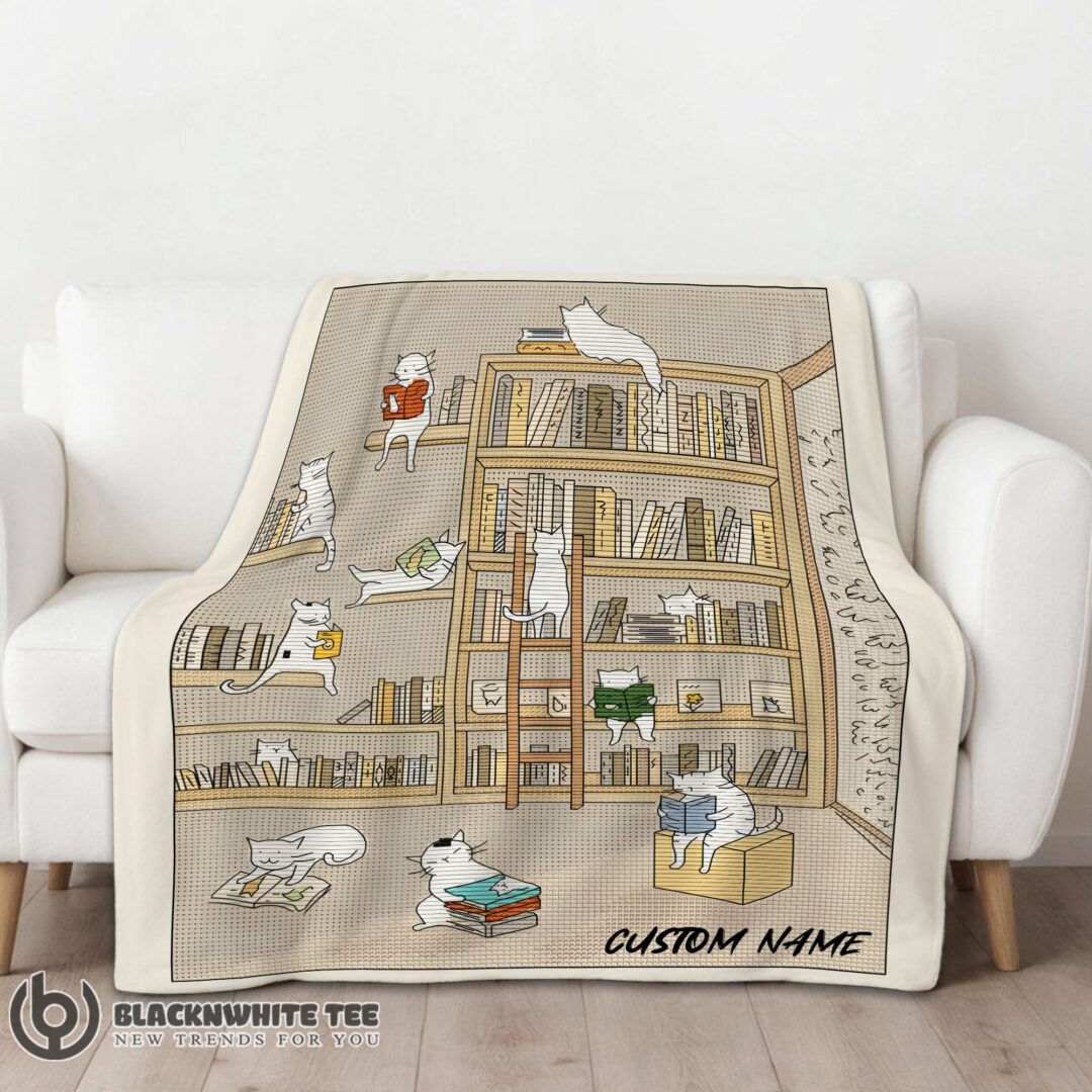 Perfect Cute Vintage Minimalist Cat Book Reading Blanket Fleece Customized Blanket-mk-01 (1)