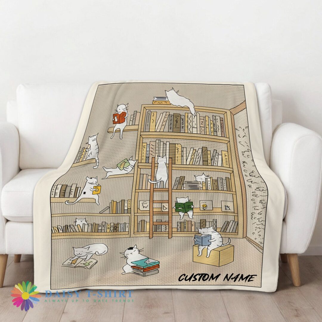 Perfect Cute Vintage Minimalist Cat Book Reading Blanket Fleece Customized Blanket-mk-01 (1)