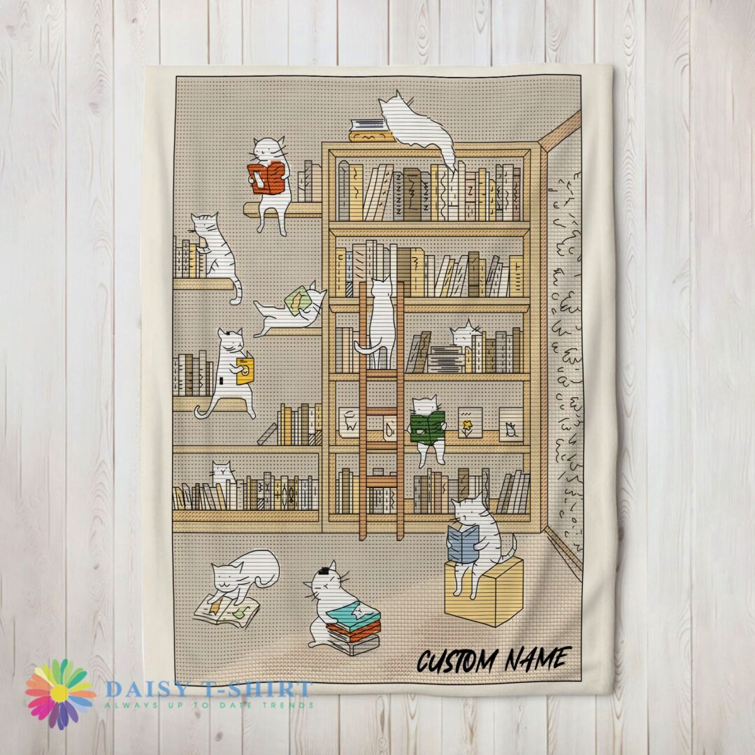 Perfect Cute Vintage Minimalist Cat Book Reading Blanket Fleece Customized Blanket-mk-01 (2)