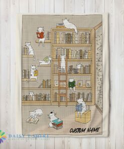 Perfect Cute Vintage Minimalist Cat Book Reading Blanket Fleece Customized Blanket