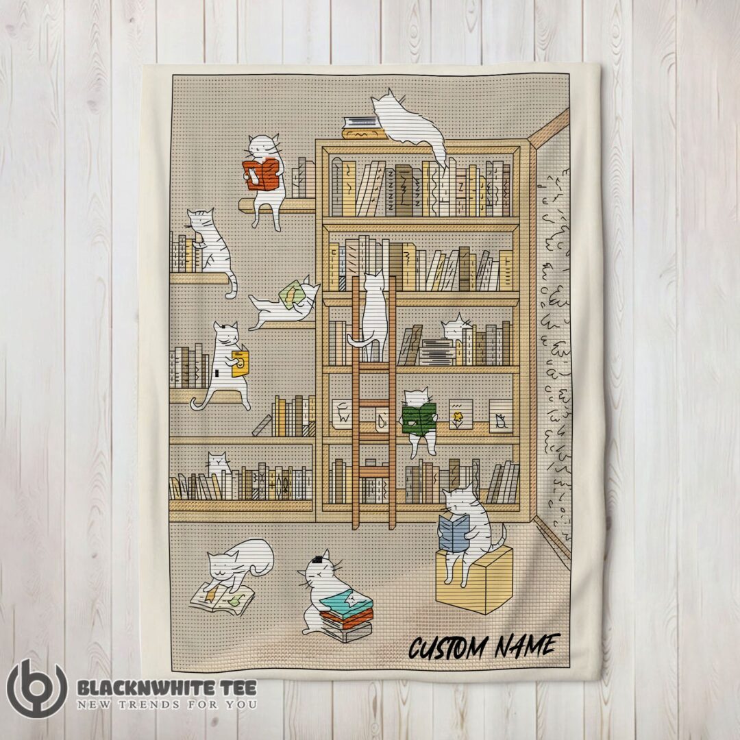 Perfect Cute Vintage Minimalist Cat Book Reading Blanket Fleece Customized Blanket-mk-01 (2)