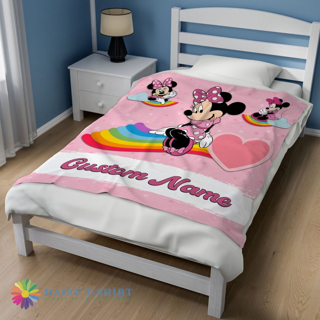 Perfect Disney Cartoon Minnie With Rainbow Blanket Fleece Customized Blanket
