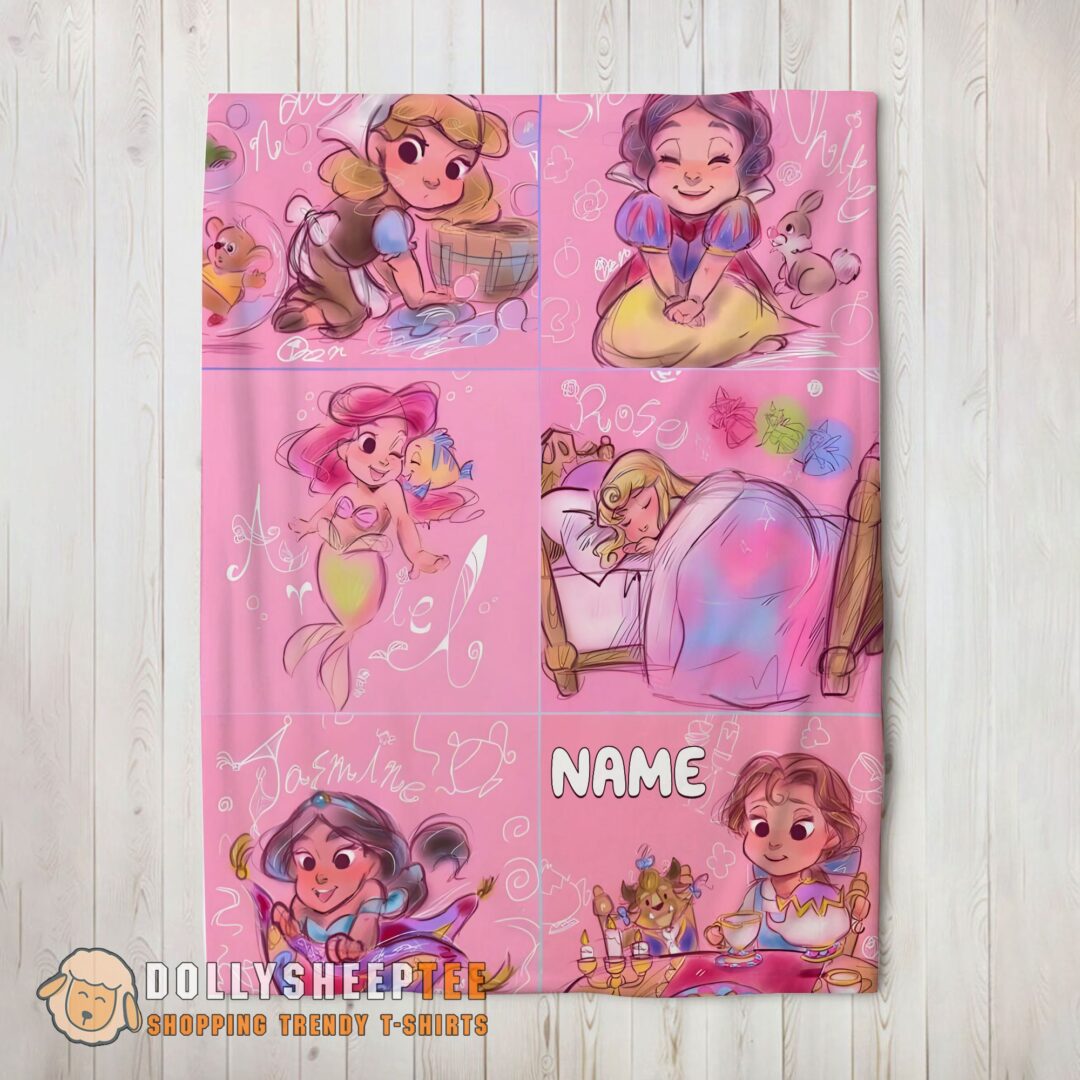 Perfect Disney Cute Kids Princess Sketches Blanket Fleece Customized Blanket