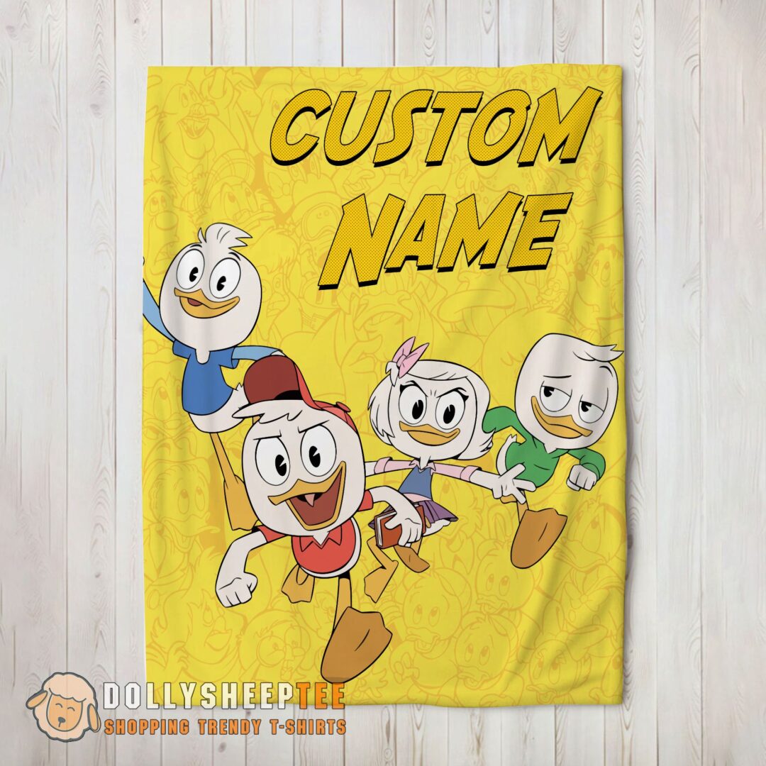 Perfect Disney Ducktales Huey Dewey Louie Webby Yellow Cartoon Collage Blanket Fleece Customi