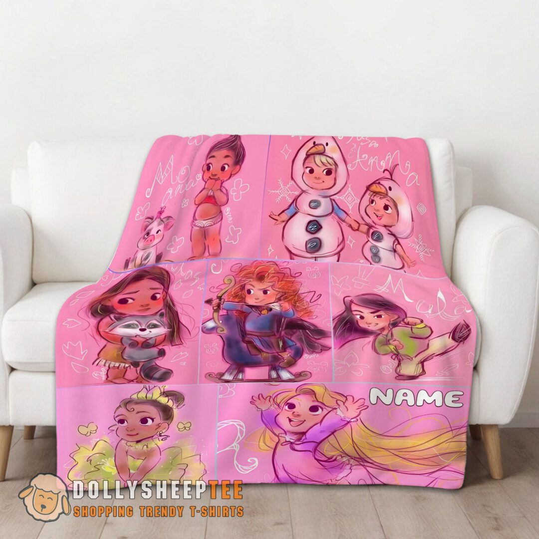Perfect Disney Kids Princess Sketches Blanket Fleece Customized Blanket