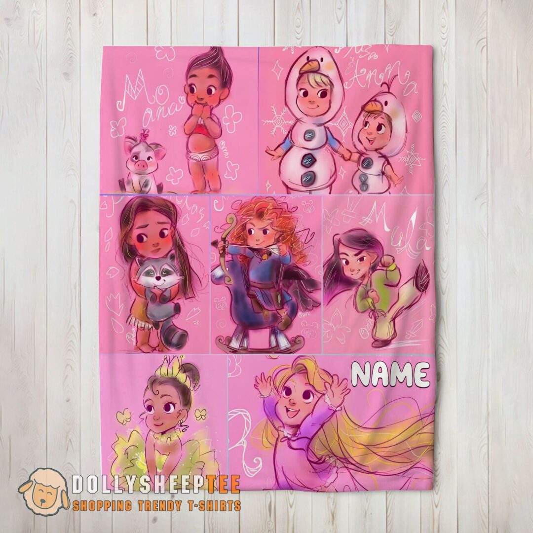Perfect Disney Kids Princess Sketches Blanket Fleece Customized Blanket