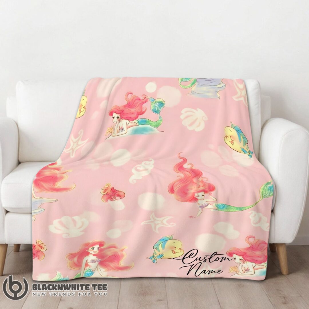 Perfect Disney The Little Mermaid & Flounder Delicate Watercolor Blanket Fleece Customized Blanke-mk-01 (1)