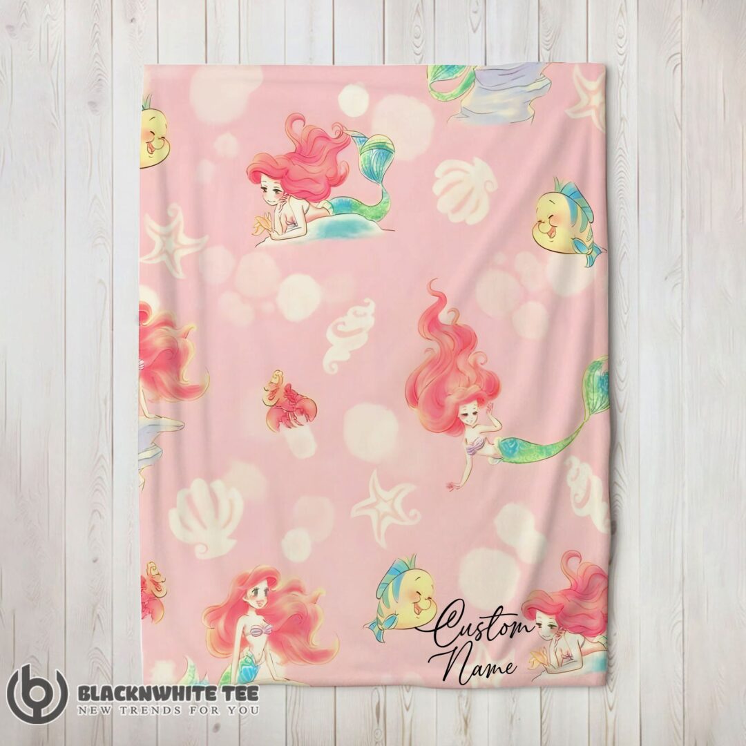 Perfect Disney The Little Mermaid & Flounder Delicate Watercolor Blanket Fleece Customized Blanke-mk-