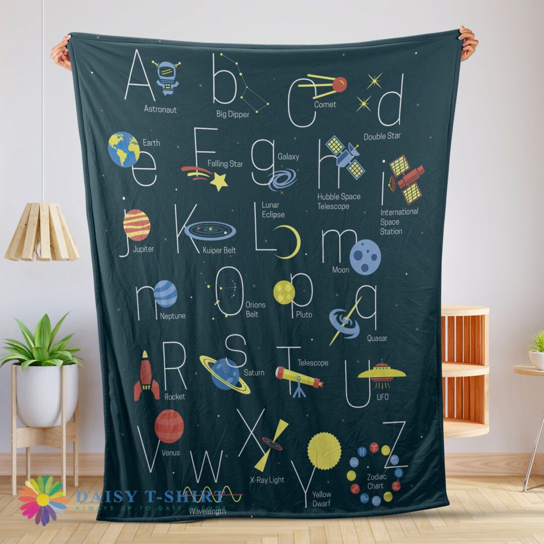 Perfect Good Outer Space Alphabet Poster Cute A To Z Astronomy Fleece Blanket