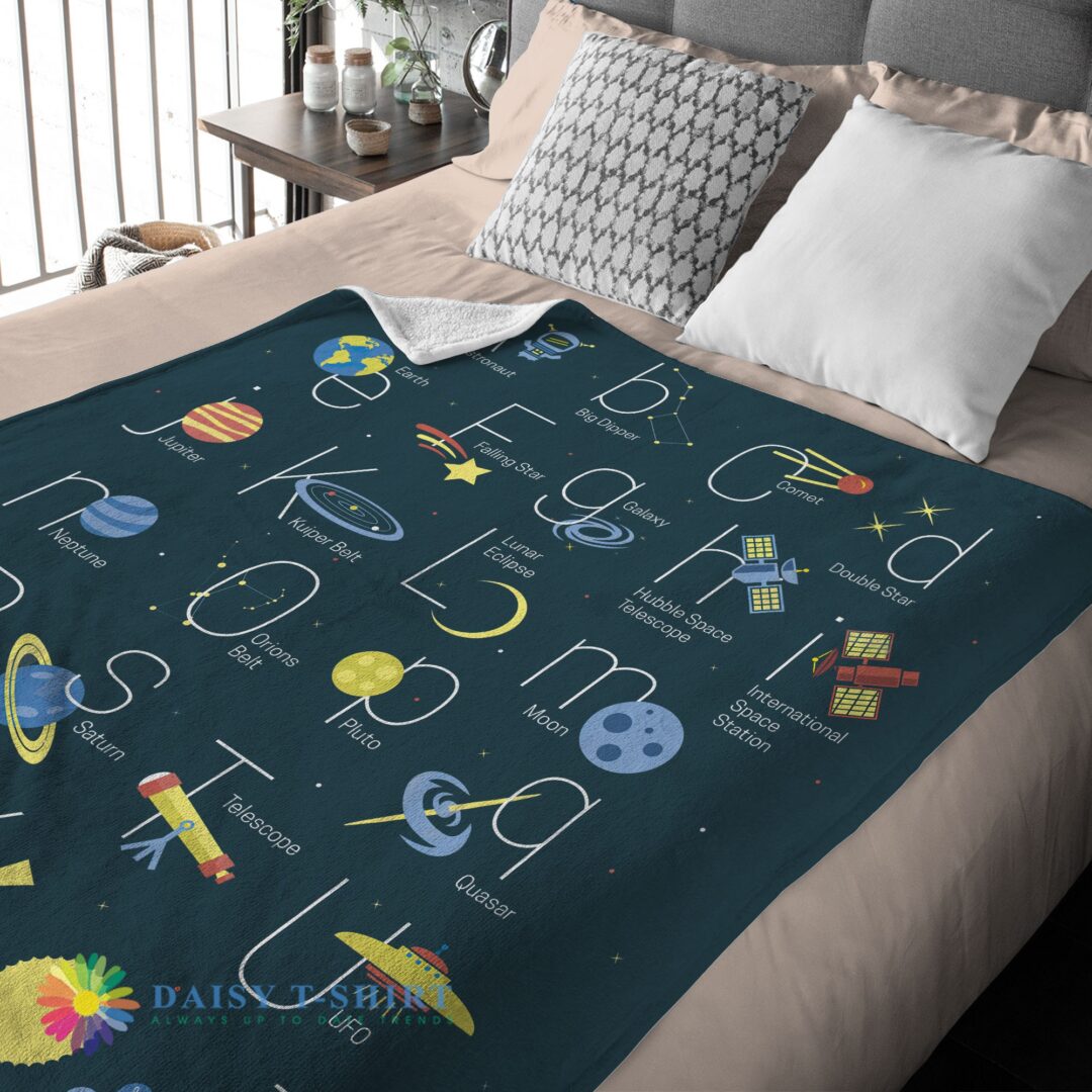 Perfect Good Outer Space Alphabet Poster Cute A To Z Astronomy Fleece Blanket