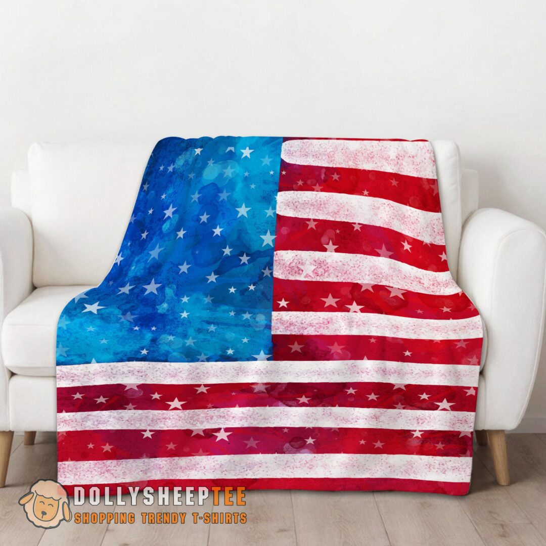Perfect Happy Watercolor American Flag Distressed USA Patriotic Blanket Fleece Blanket-mk-01 (1)