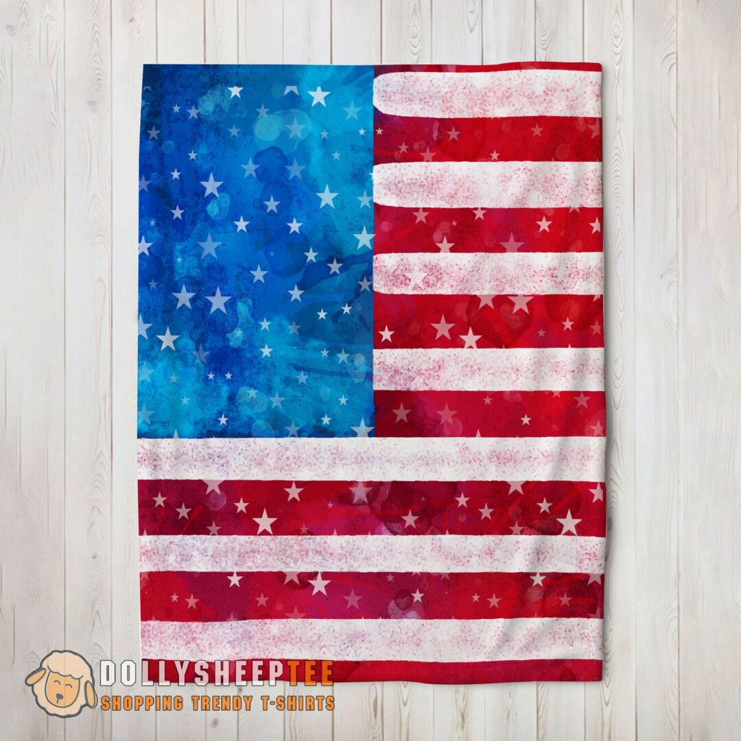 Perfect Happy Watercolor American Flag Distressed USA Patriotic Blanket Fleece Blanket-mk-01 (2)