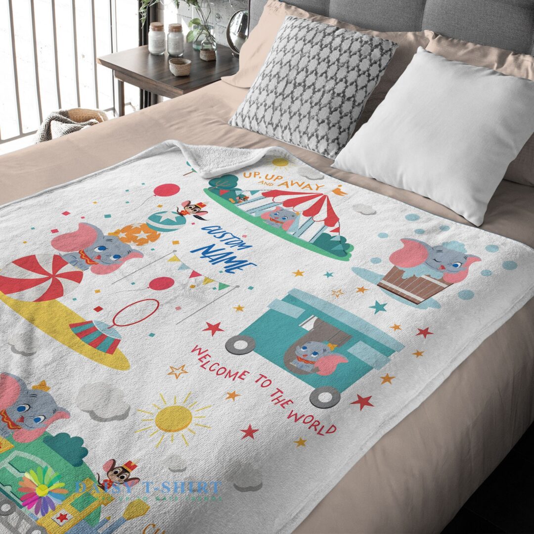 Perfect Pretty Dumbo Personalized Minky Blanket Circus Elephant Nursery Blanket Fleece Customized Blanket (3)