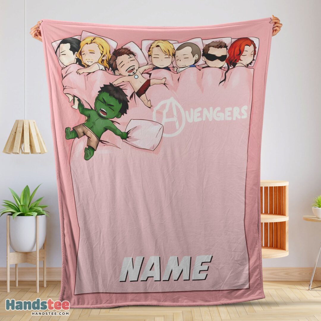 premiu1-1 Premium Cute Marvel Avengers Assemble Avengers Chibi Character Sleeping Blanket Fleece Customized Blanket