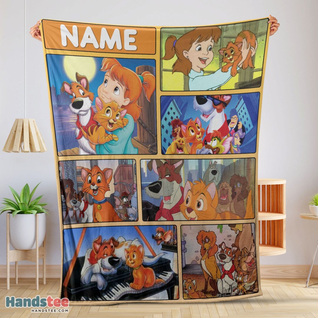 premiu1-2-1 Premium Disney Oliver & Company Jenny Foxworth Oliver Dodger With Friends Blanket Fleece Customized Blanket