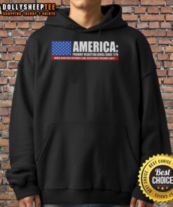 Alt Text: Premium America Proudly Rejecting Kings Since 1776 hoodie featuring a bold resistance quote on a stylish design.
