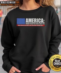 Alt Text: Premium sweatshirt featuring America: Proudly Rejecting Kings Since 1776 design, symbolizing resistance and duty.